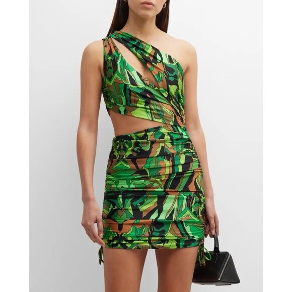 DUNDAS Gala Ruched One Shoulder Cutout Jersey dress Jungle Camo IT 46 US 10 - Picture 4 of 16